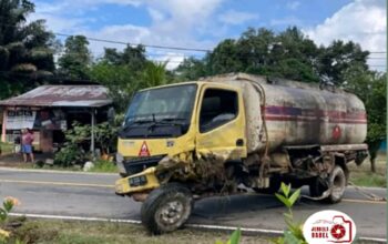 Diduga Tanpa izin Identitas Sertifikat Spek Legalitas dan Safety Truk Tangki CPO Milik PI Angkut BBM Solar Alami Kecelakaan Tunggal